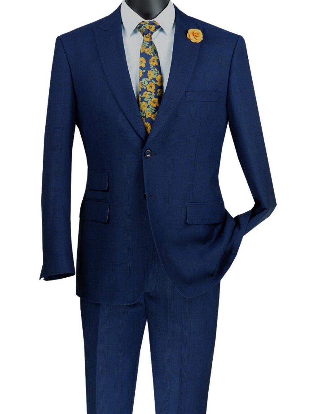 Luxurious Men's Modern-Fit Windowpane Suit - Blue